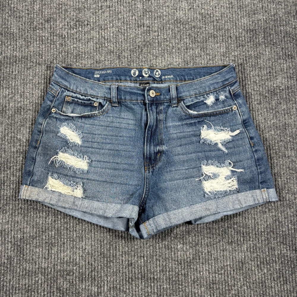 Rewash Denim Shorts Women 13/31 Blue Super High Rise Mom Distressed Cuffed